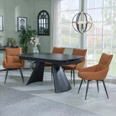 Kinston Extending Dining Set with Ace Swivel Chair - Black, Fabric