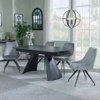 Kinston Extending Dining Set with Arctic Swivel Chair - Black, Velvet