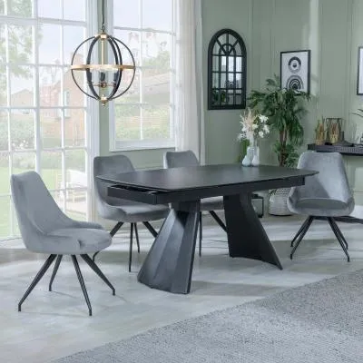 Kinston Extending Dining Set with Arctic Swivel Chair - Black, Velvet