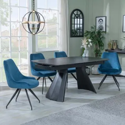 Kinston Extending Dining Set with Arctic Swivel Chair - Blue, Velvet