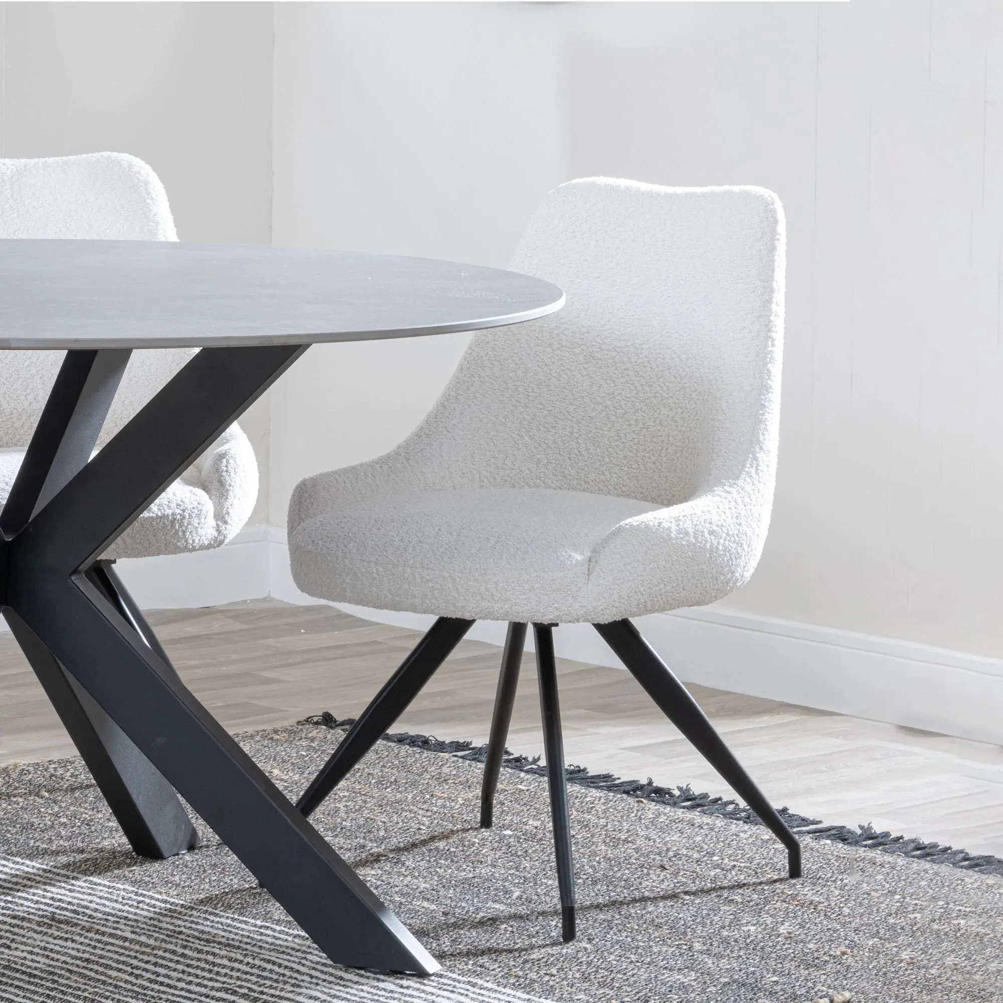 Kinston Extending Dining Set with Arctic Swivel Chair - Cream, Velvet