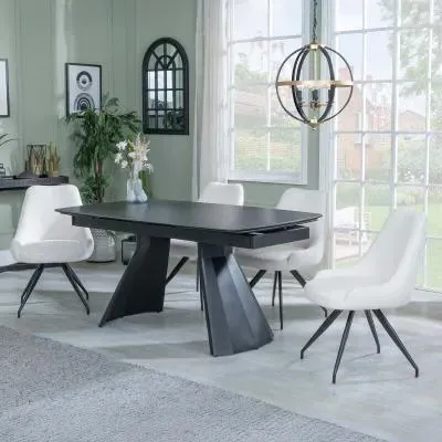 Kinston Extending Dining Set with Arctic Swivel Chair - Cream, Velvet