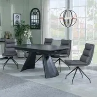 Kinston Extending Dining Set with Diego Swivel Chair - Black, Leather