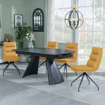 Kinston Extending Dining Set with Diego Swivel Chair - Black, Leather image