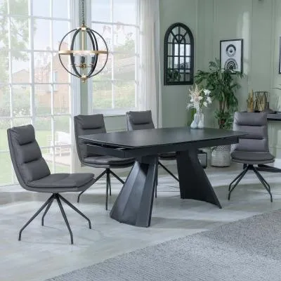 Kinston Extending Dining Set with Diego Swivel Chair - Black, Leather image