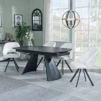 Kinston Extending Dining Set with Ion Swivel Chair - Black, Boucle