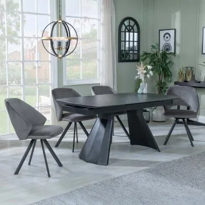 Kinston Extending Dining Set with Ion Swivel Chair - Black, Velvet