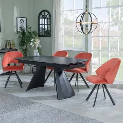 Kinston Extending Dining Set with Ion Swivel Chair - Black, Velvet