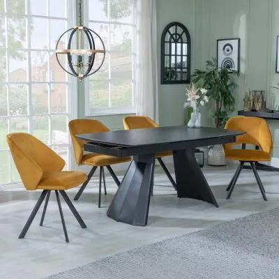 Kinston Extending Dining Set with Ion Swivel Chair - Black, Velvet
