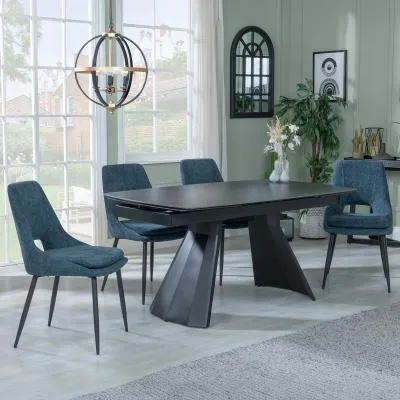 Kinston Extending Dining Set with Peyton Chair - Black, Fabric