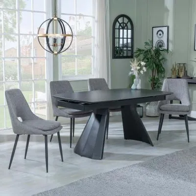 Kinston Extending Dining Set with Peyton Chair - Black, Fabric