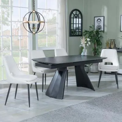 Kinston Extending Dining Set with Peyton Chair - Black, Fabric