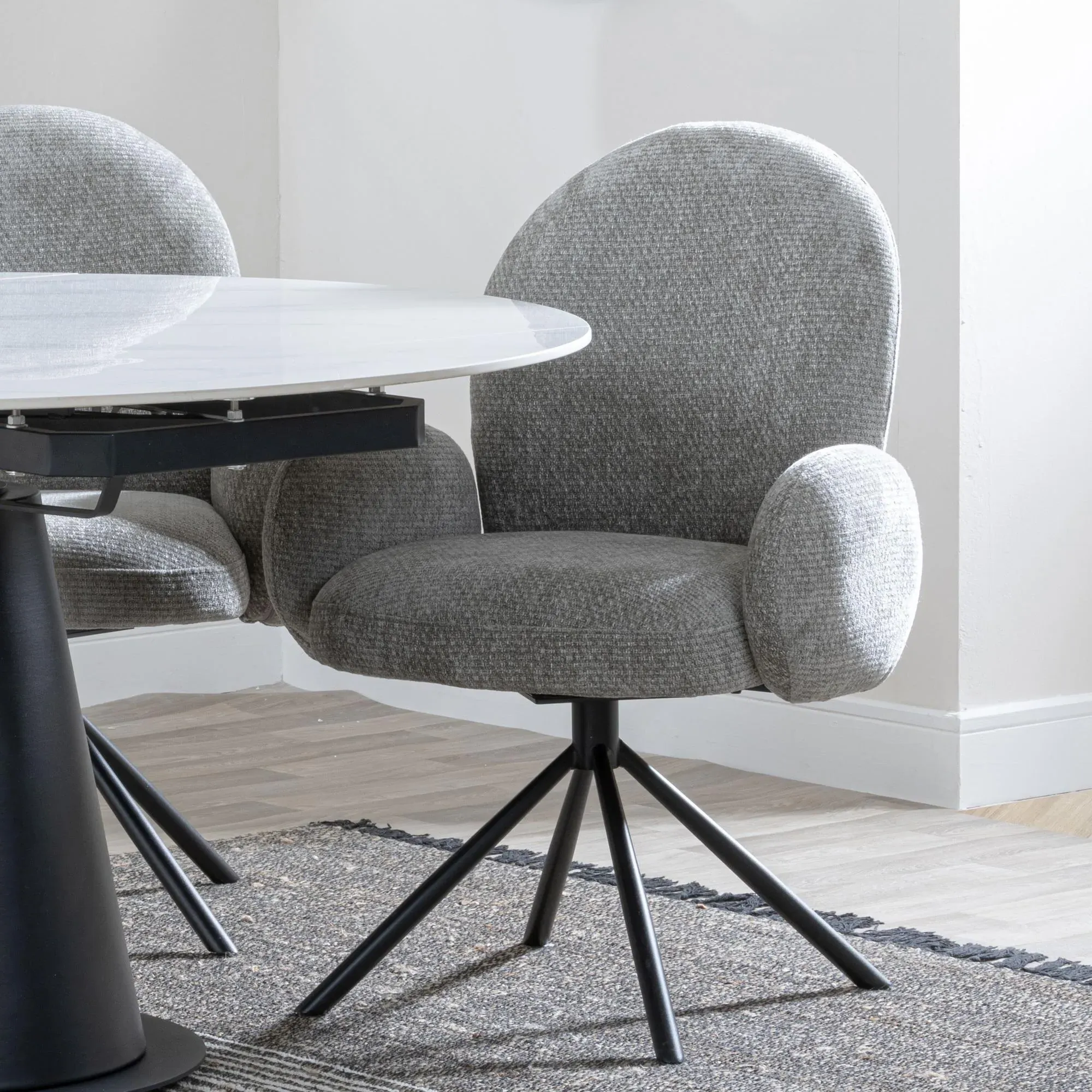 Kinston Extending Dining Set with Theo Swivel Chair - Black, Fabric