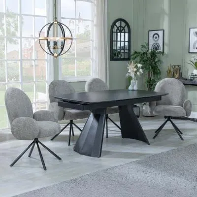 Kinston Extending Dining Set with Theo Swivel Chair - Black, Fabric