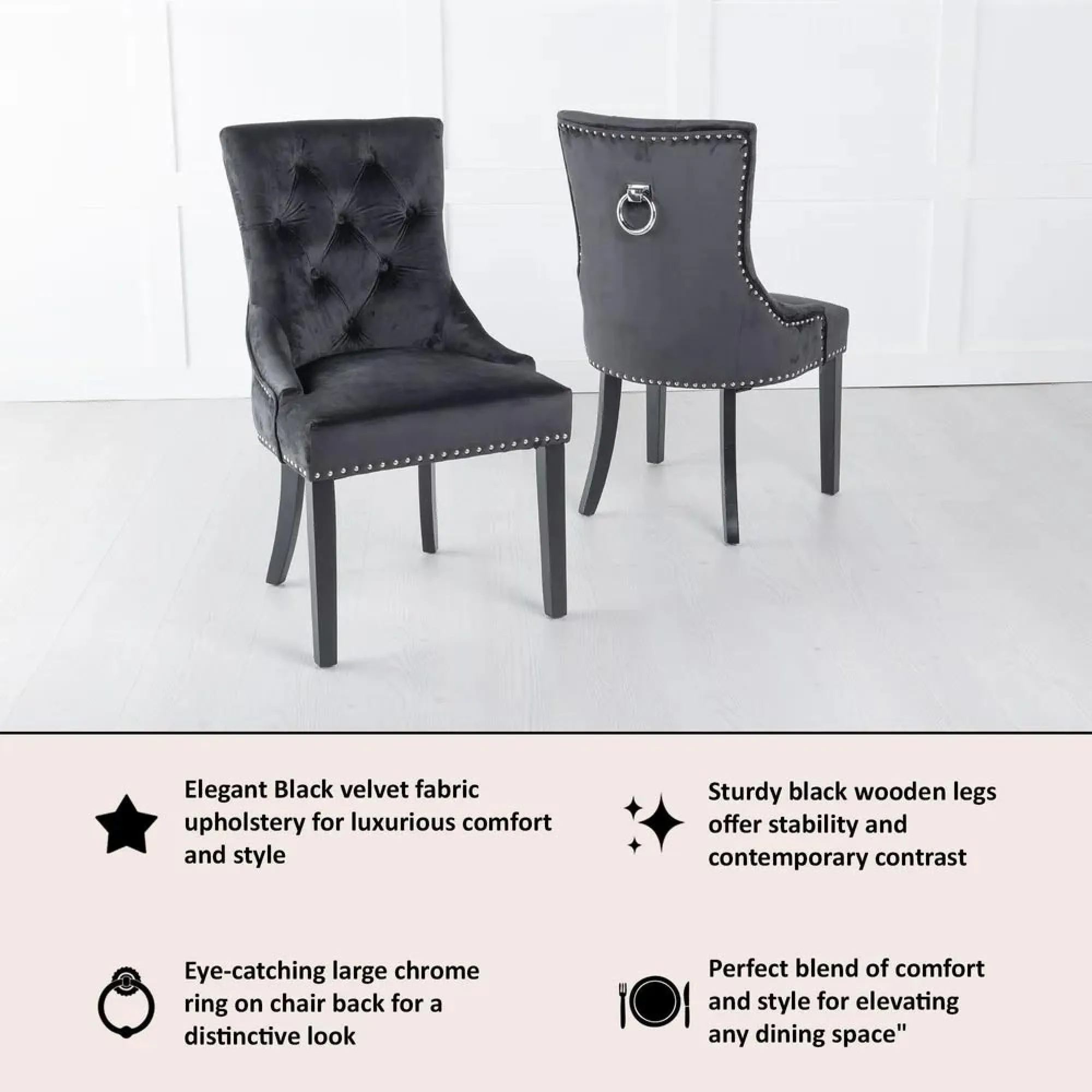 Knocker Back Dining Chair - Black, Velvet