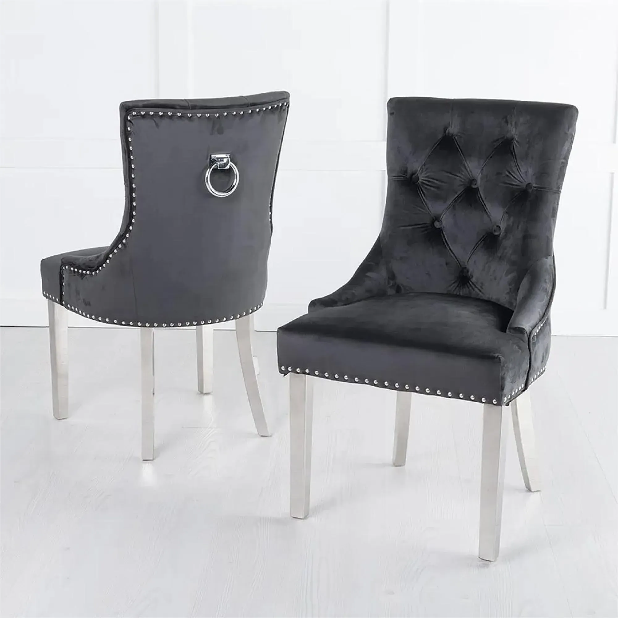 Knocker Back Dining Chair - Black, Velvet