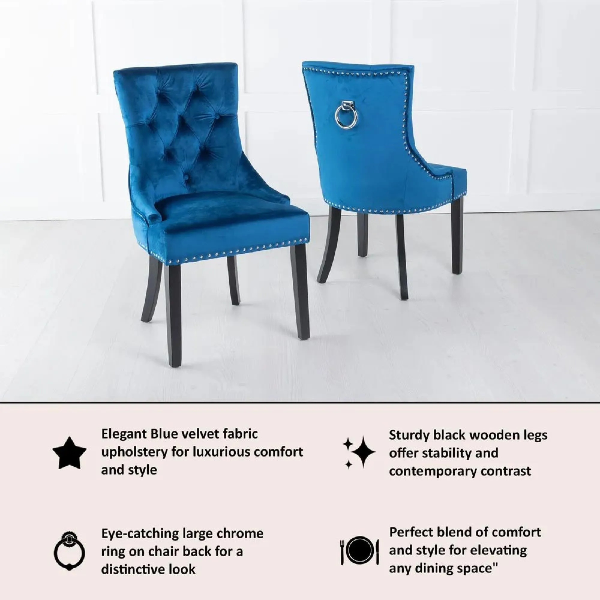 Knocker Back Dining Chair - Blue, Velvet