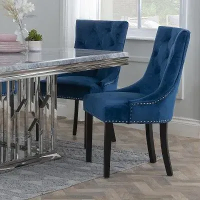 Knocker Back Dining Chair - Blue, Velvet