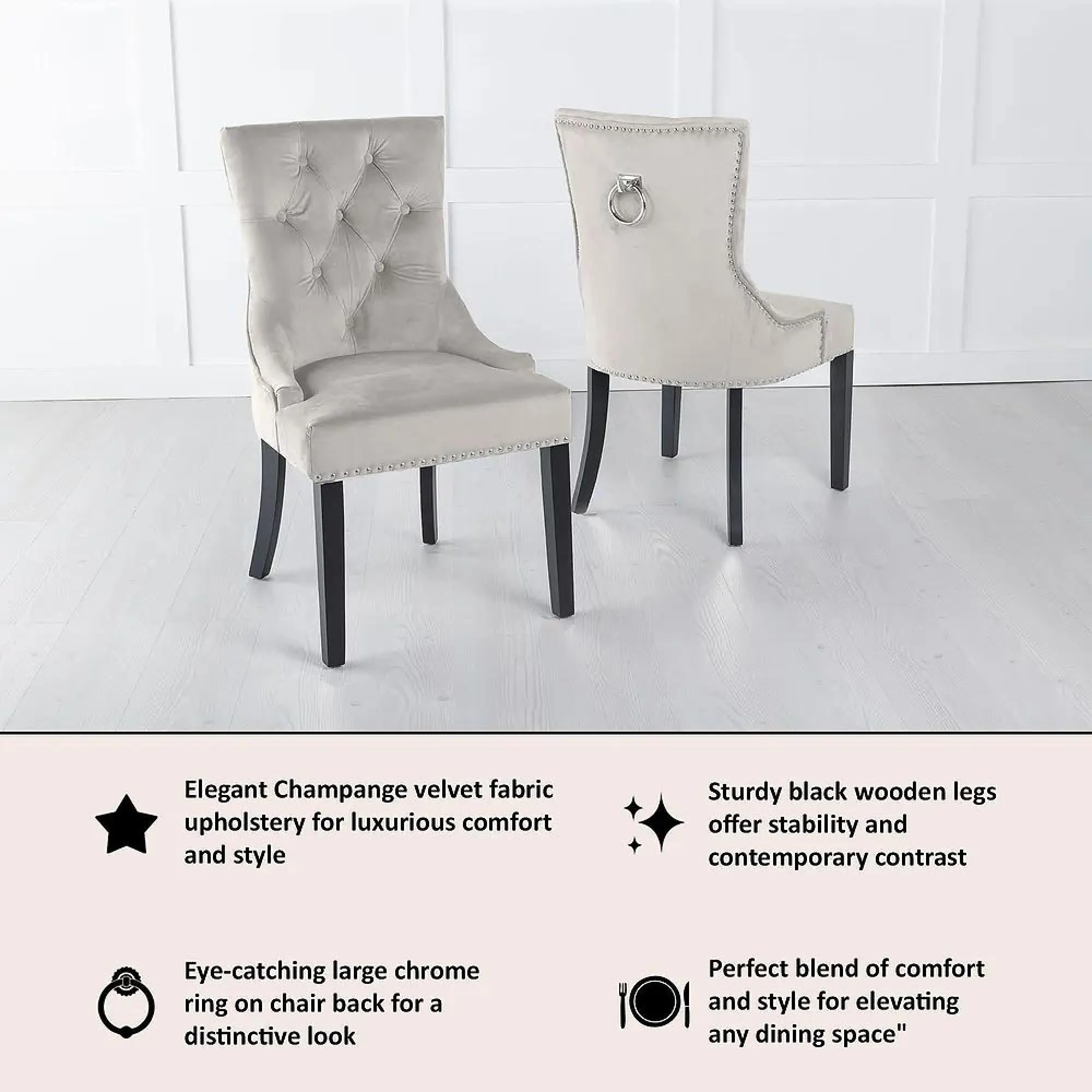 Knocker Back Dining Chair - Champagne, Velvet