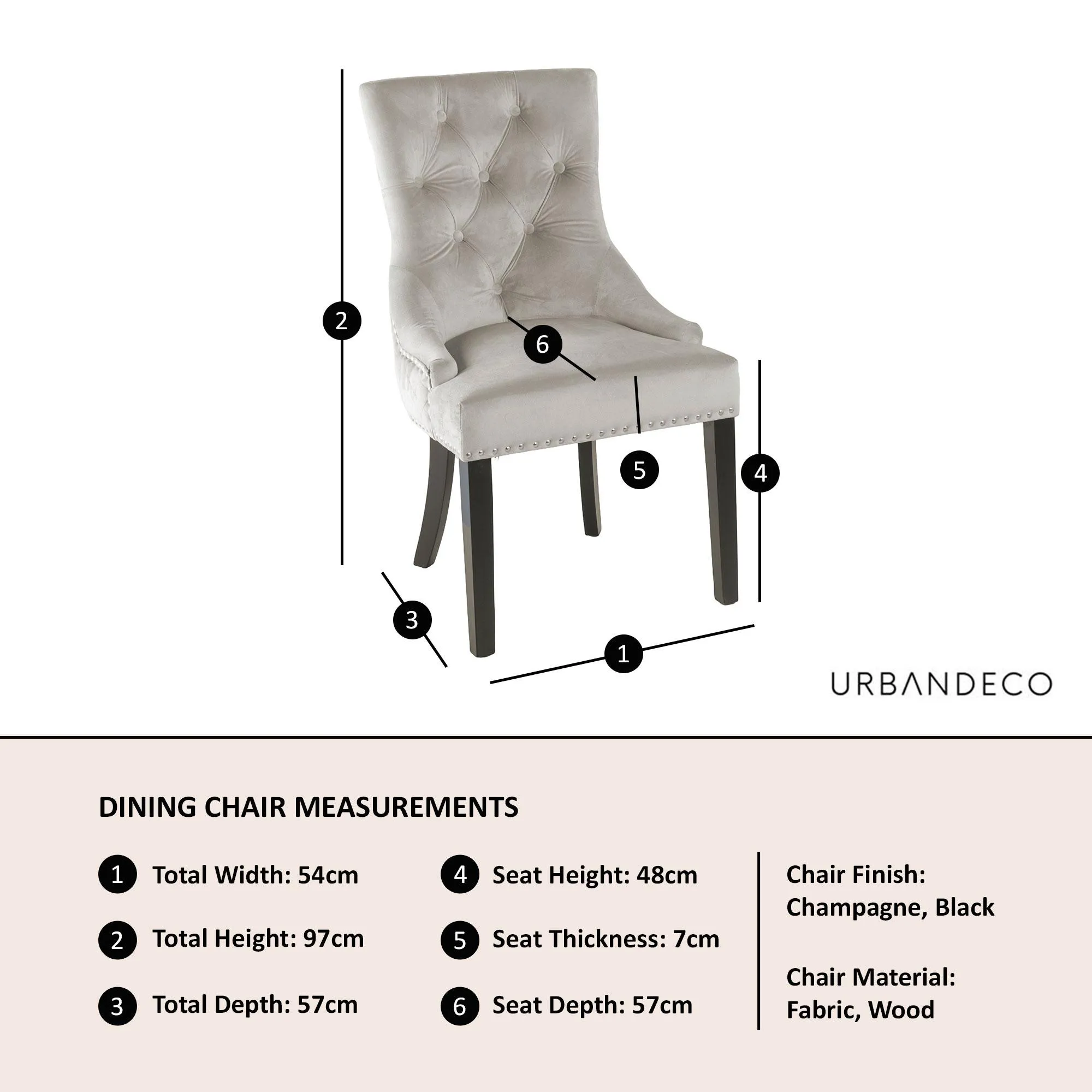 Knocker Back Dining Chair - Champagne, Velvet