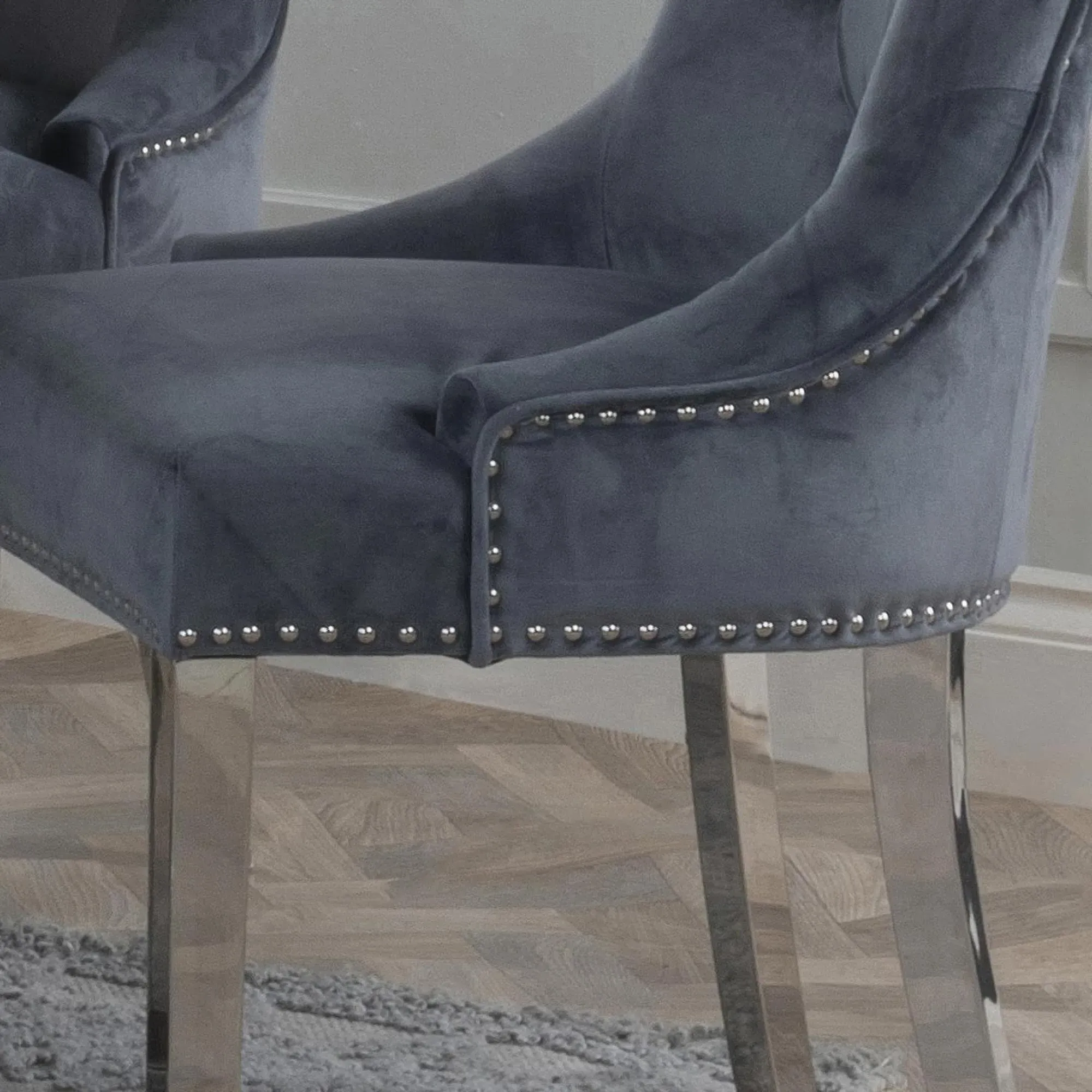 Knocker Back Dining Chair - Grey, Velvet
