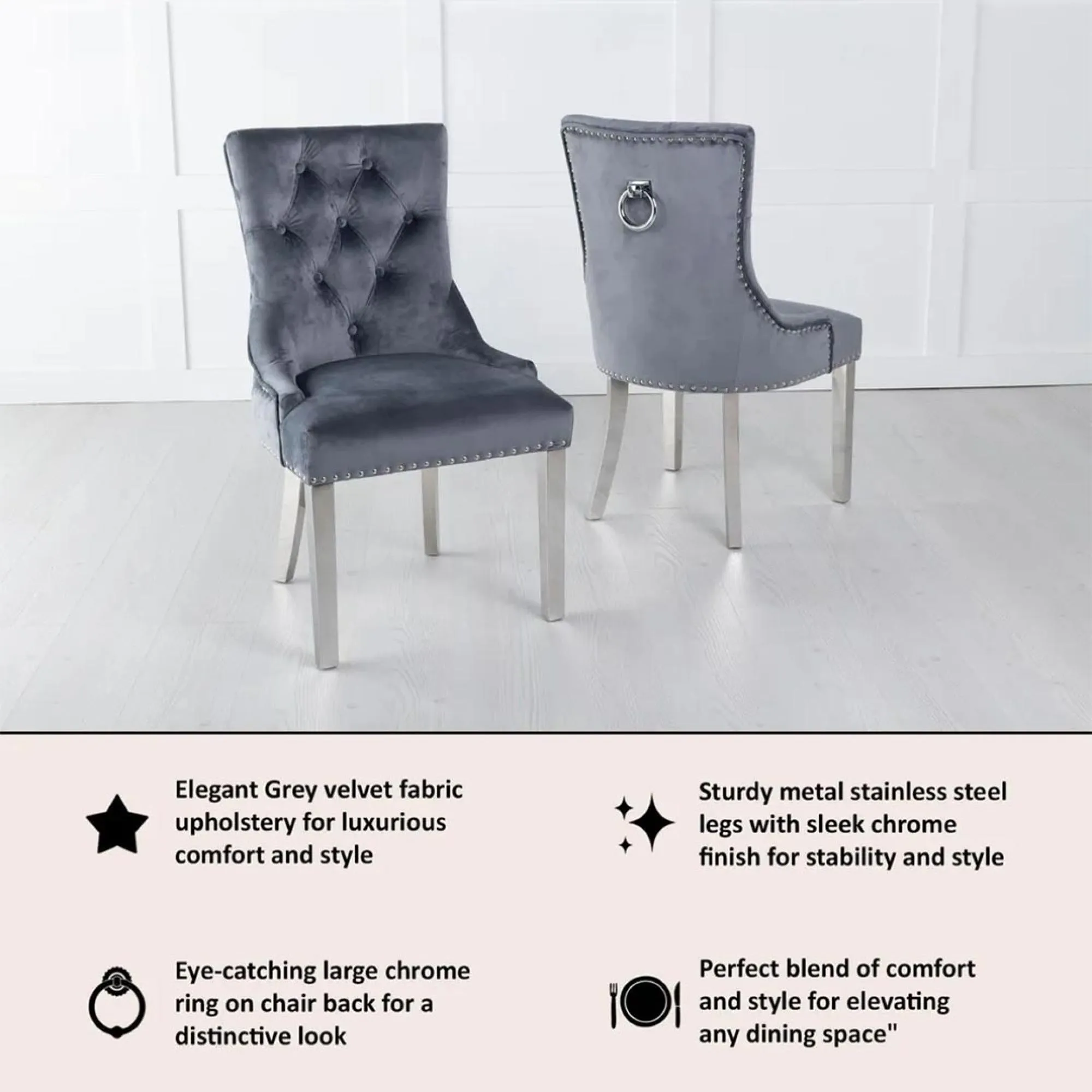 Knocker Back Dining Chair - Grey, Velvet