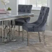 Knocker Back Dining Chair - Grey, Velvet