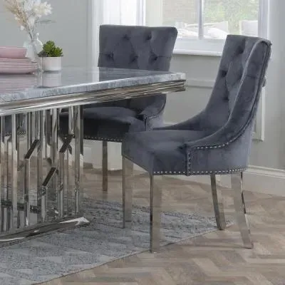 Knocker Back Dining Chair - Grey, Velvet