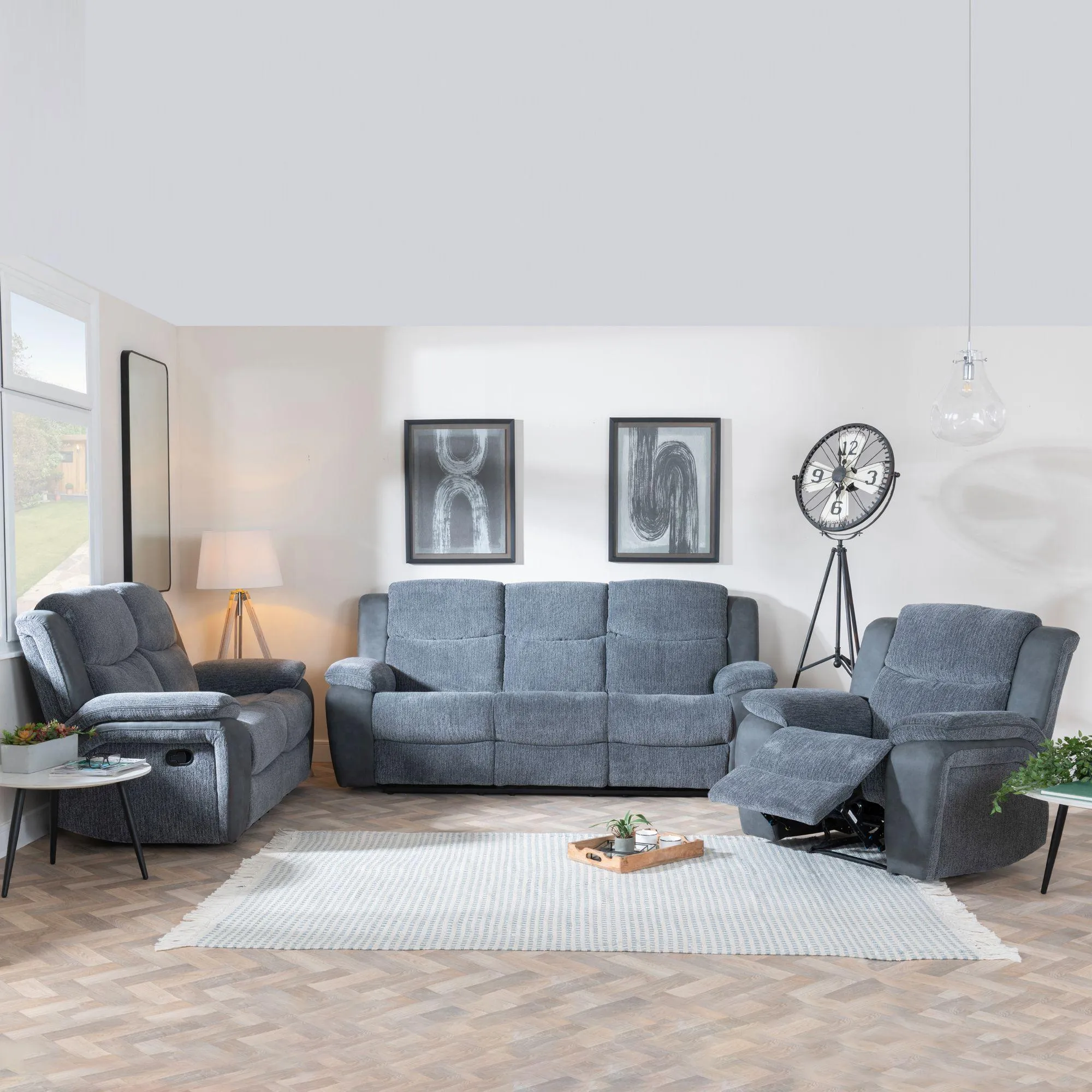 Legend 3-Seater Recliner Sofa Set - Grey, Fabric
