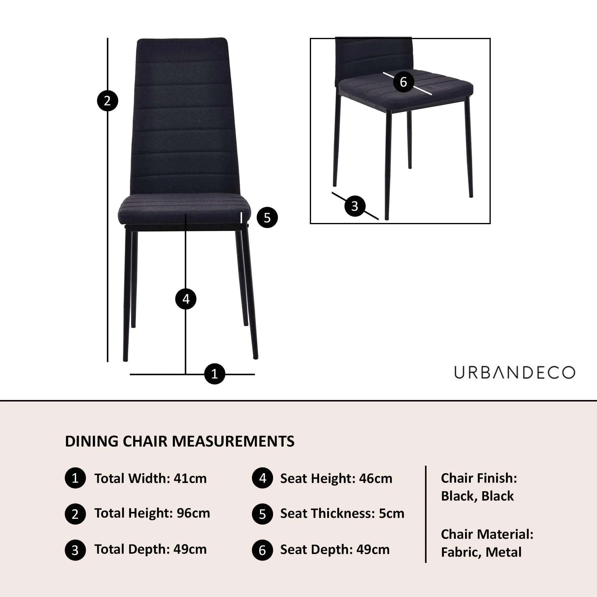 Lido Dining Chair - Black, Fabric