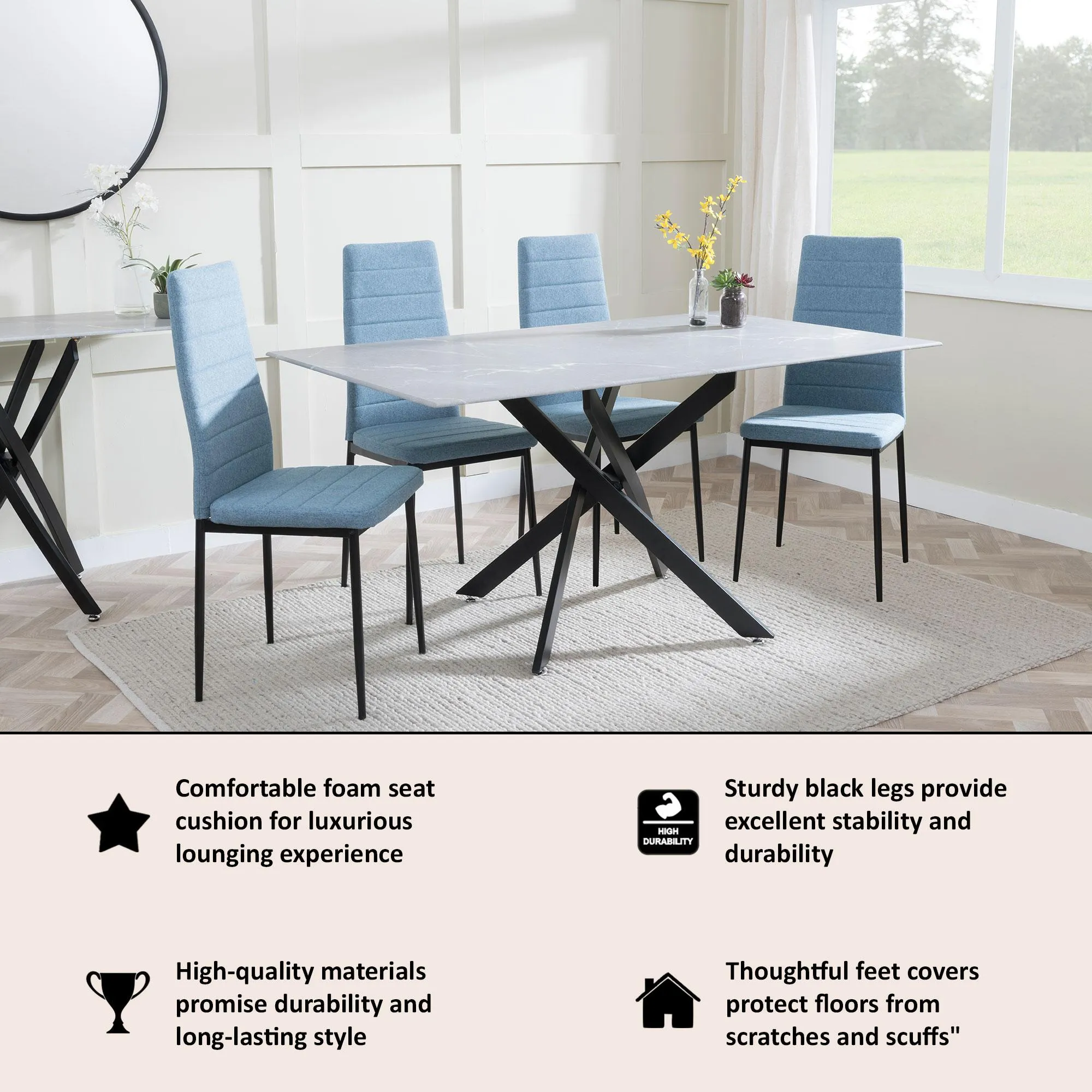 Lido Dining Chair - Blue, Fabric