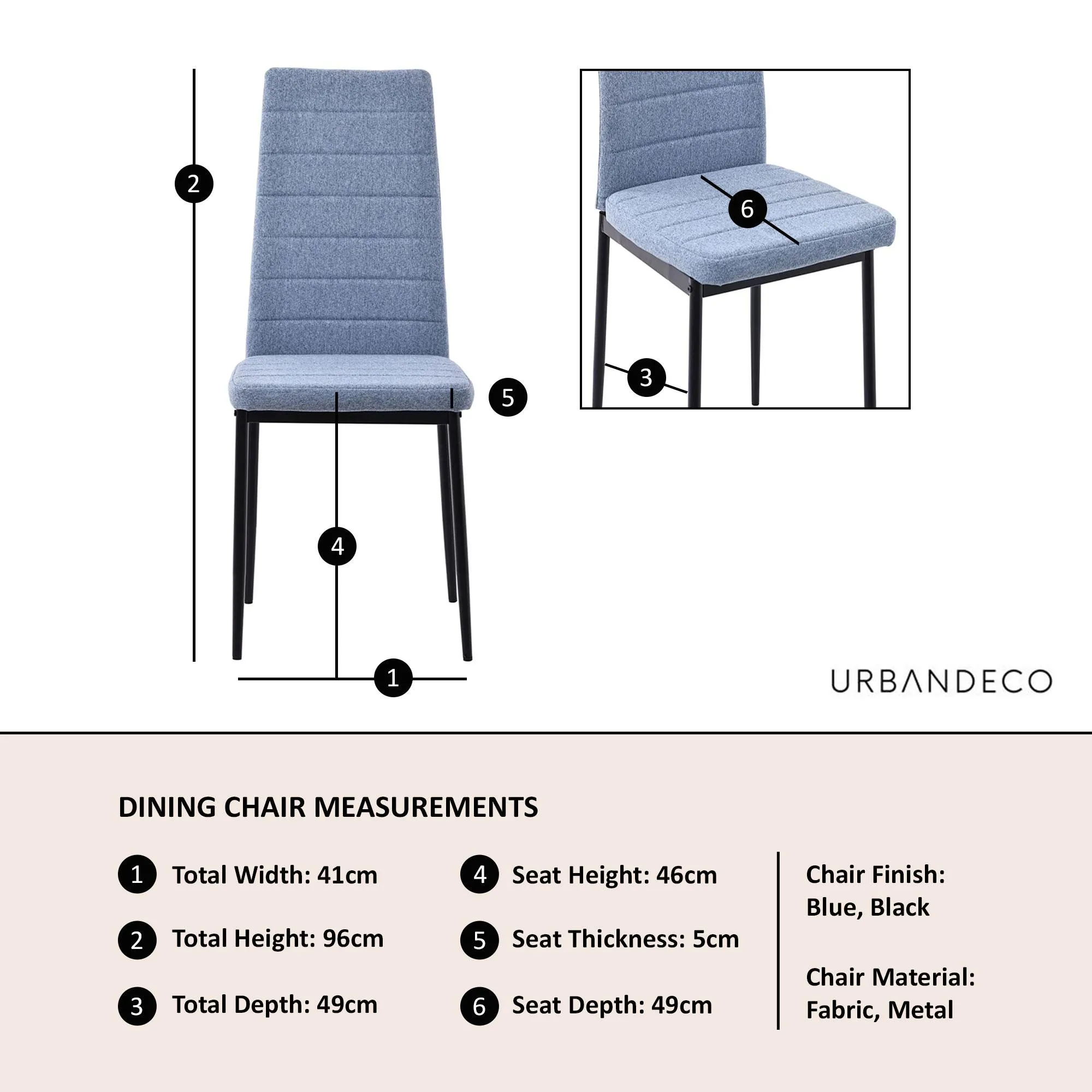 Lido Dining Chair - Blue, Fabric