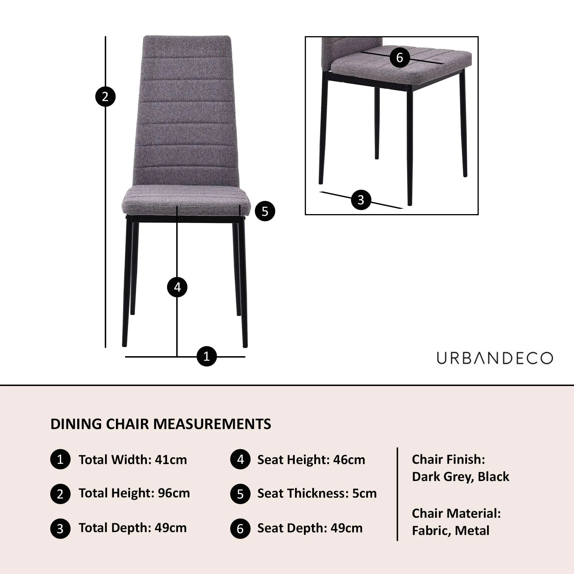 Lido Dining Chair - Dark Grey, Fabric