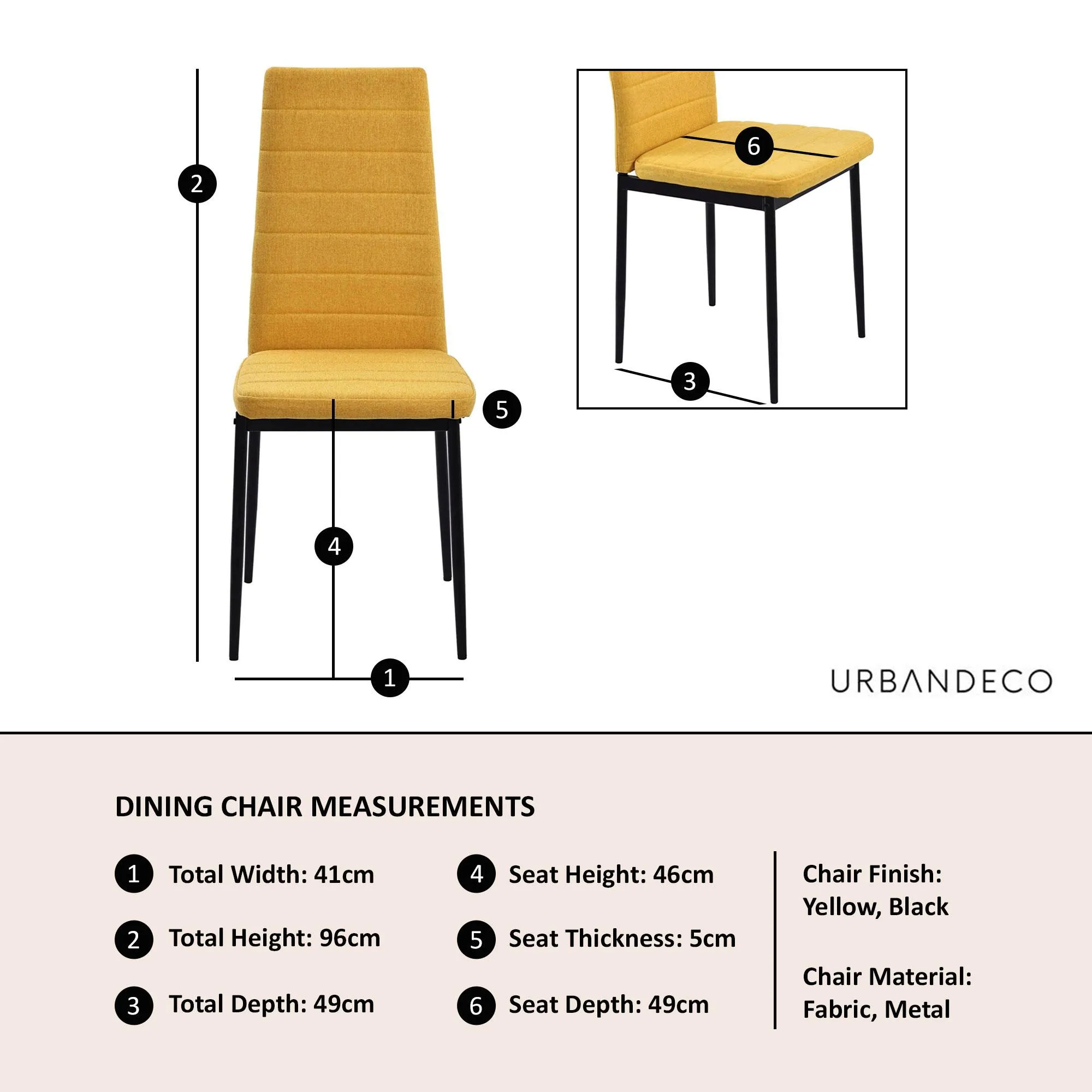 Lido Dining Chair - Yellow, Fabric