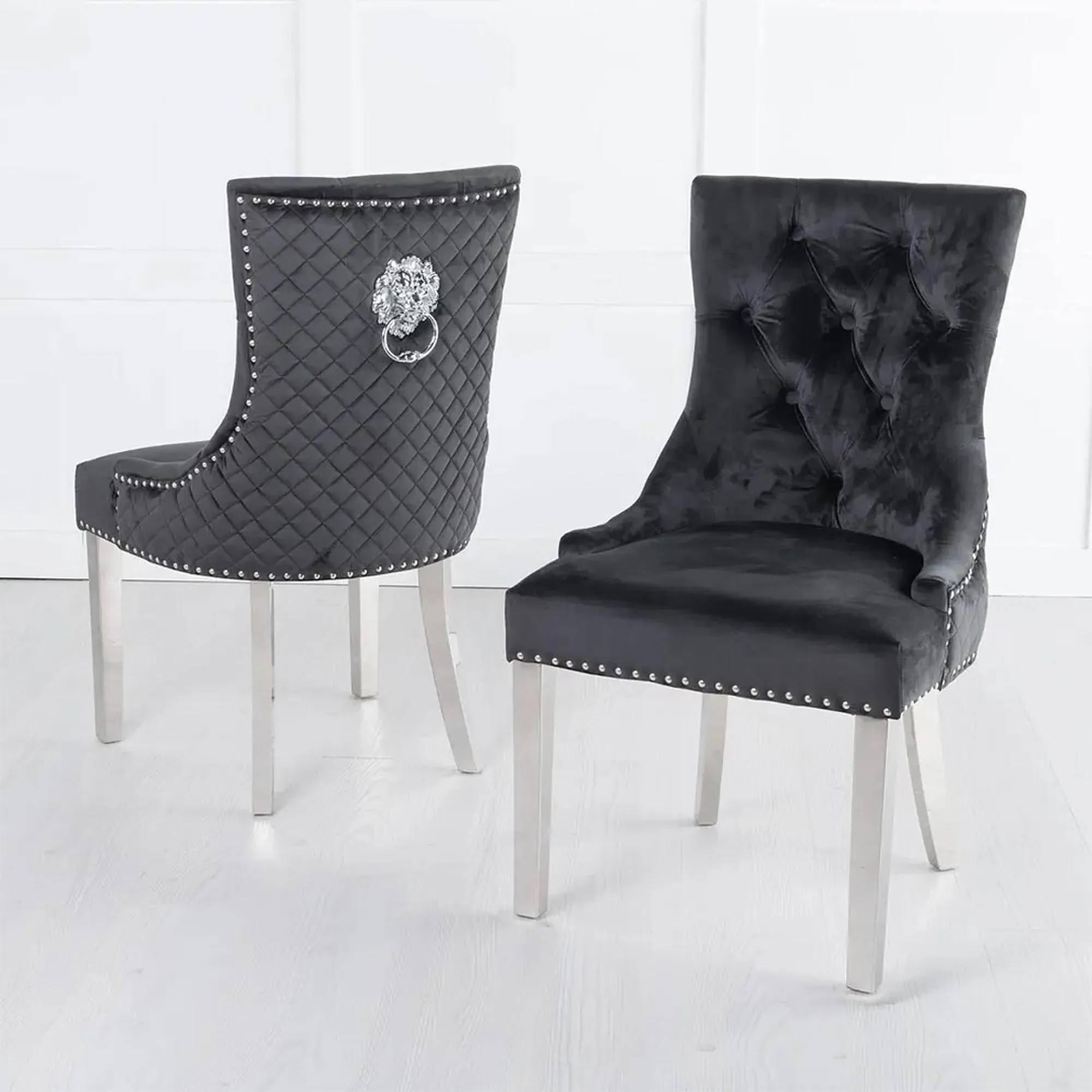 Lion Knocker Back Dining Chair - Black, Velvet