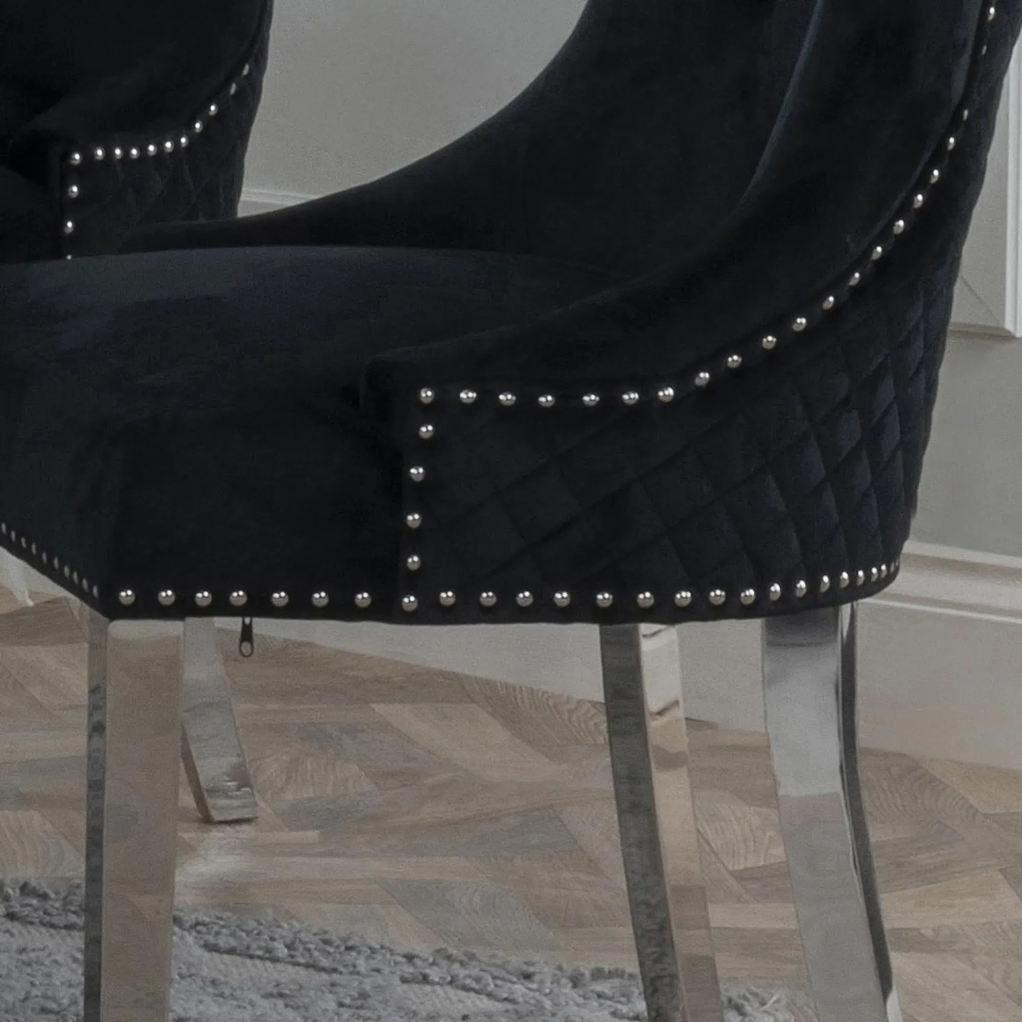 Lion Knocker Back Dining Chair - Black, Velvet