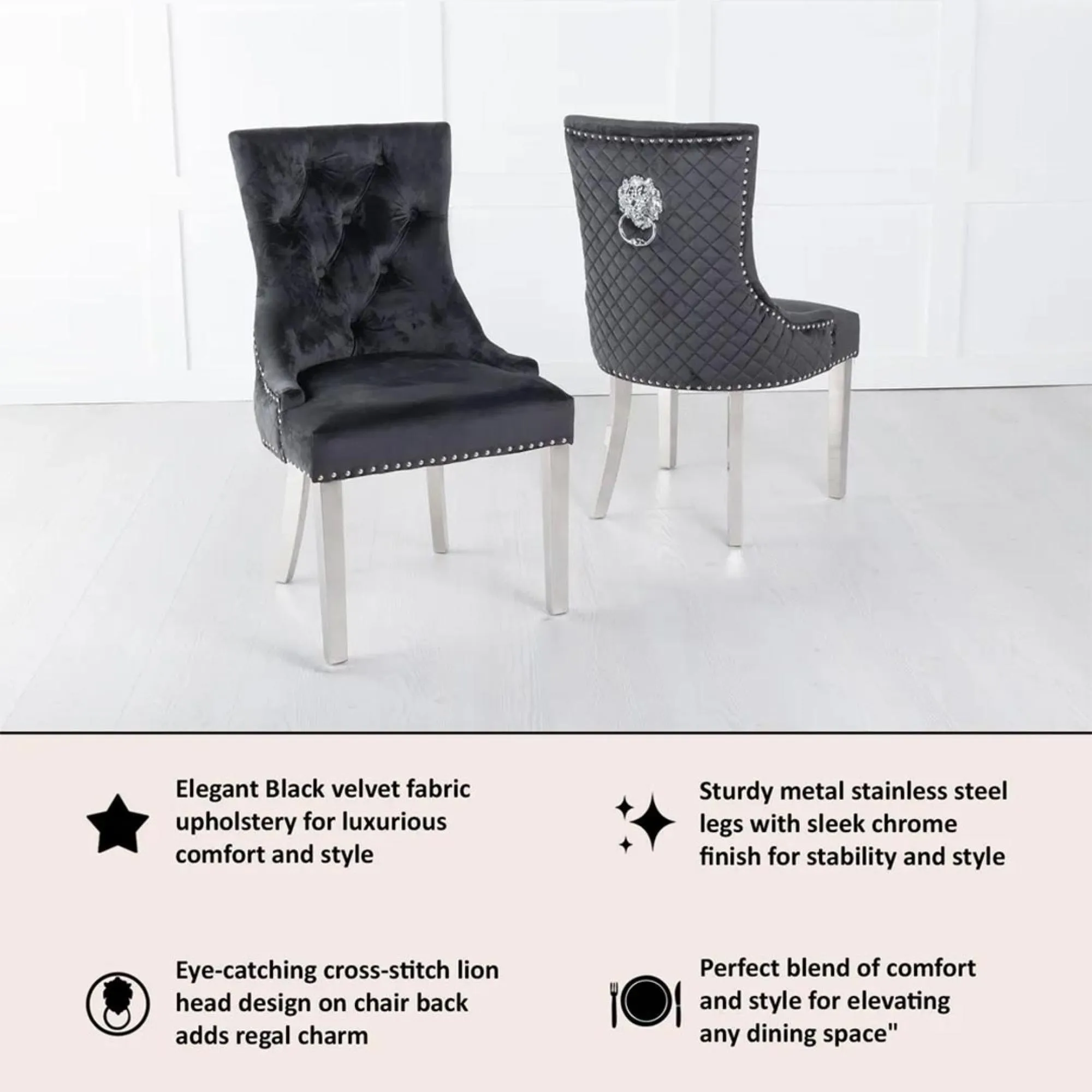 Lion Knocker Back Dining Chair - Black, Velvet