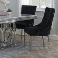 Lion Knocker Back Dining Chair - Black, Velvet