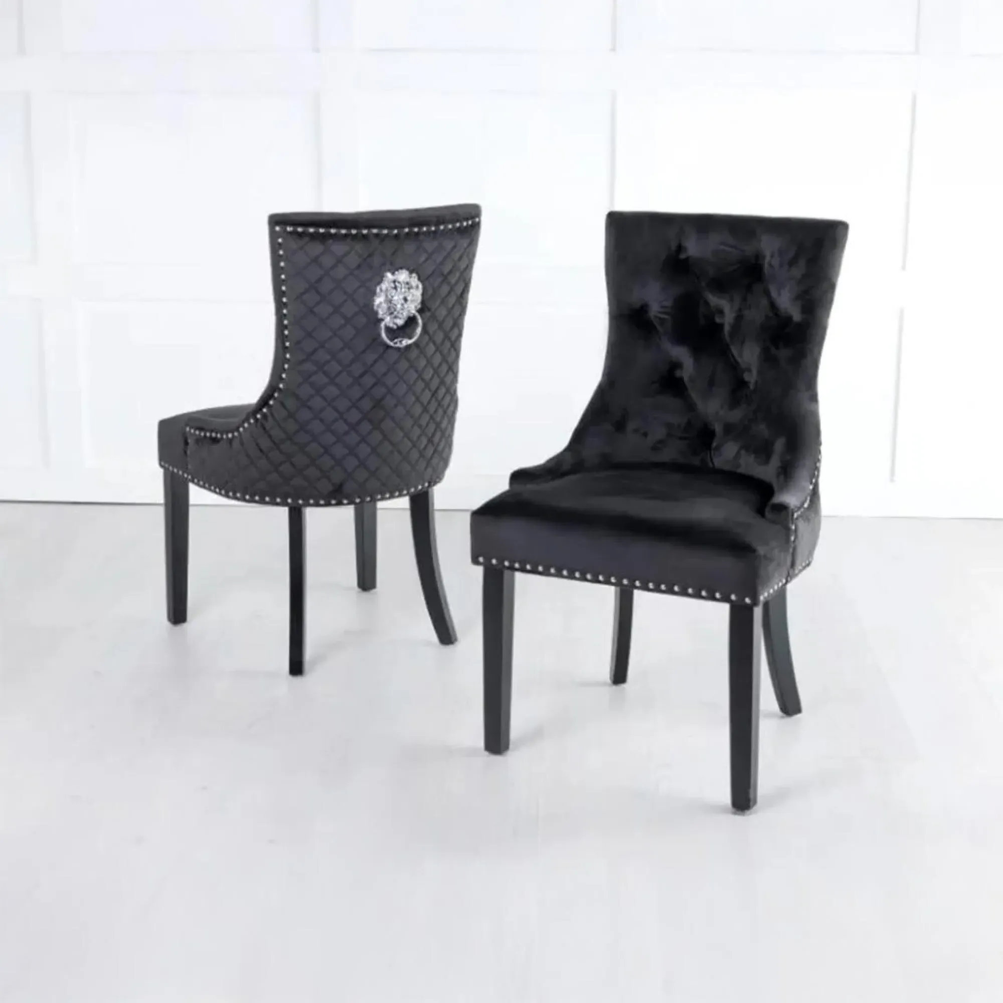 Lion Knocker Back Dining Chair - Black, Velvet