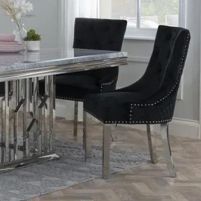 Lion Knocker Back Dining Chair - Black, Velvet