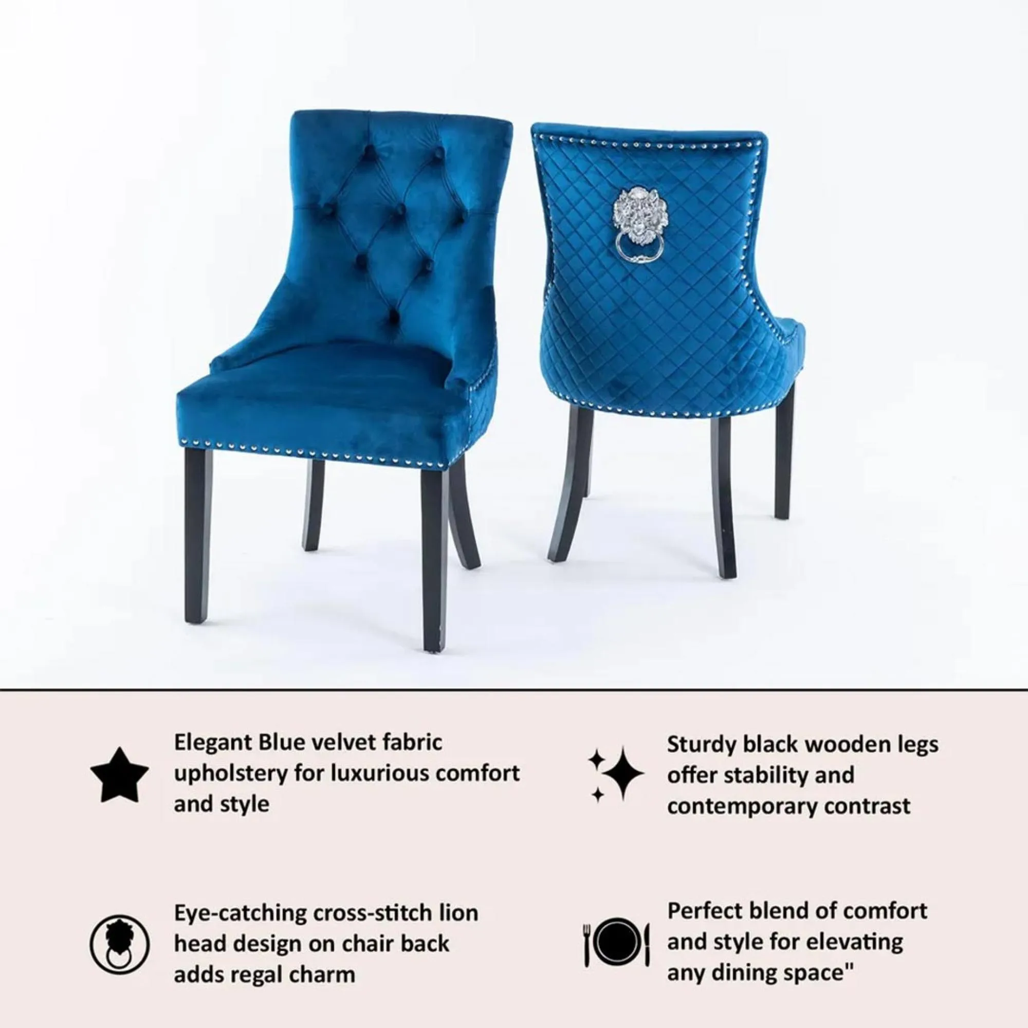 Lion Knocker Back Dining Chair - Blue, Velvet