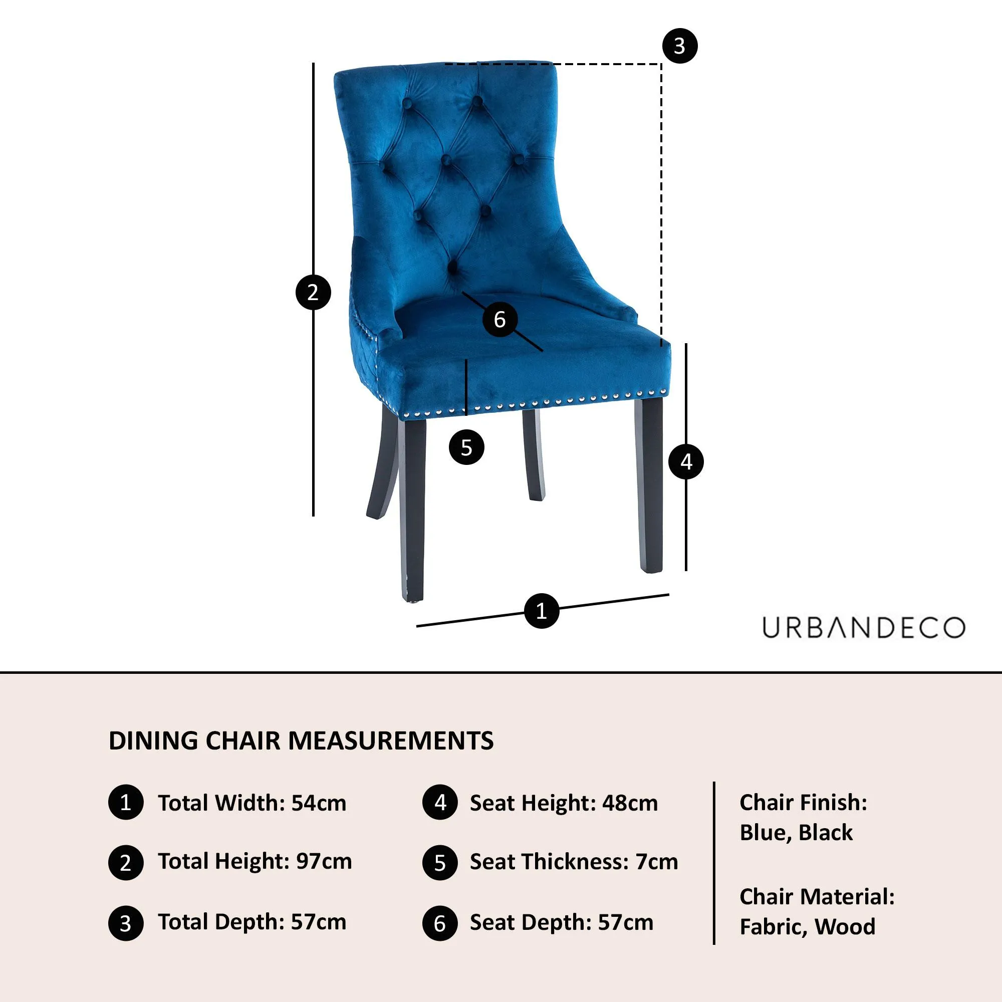 Lion Knocker Back Dining Chair - Blue, Velvet