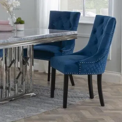 Lion Knocker Back Dining Chair - Blue, Velvet