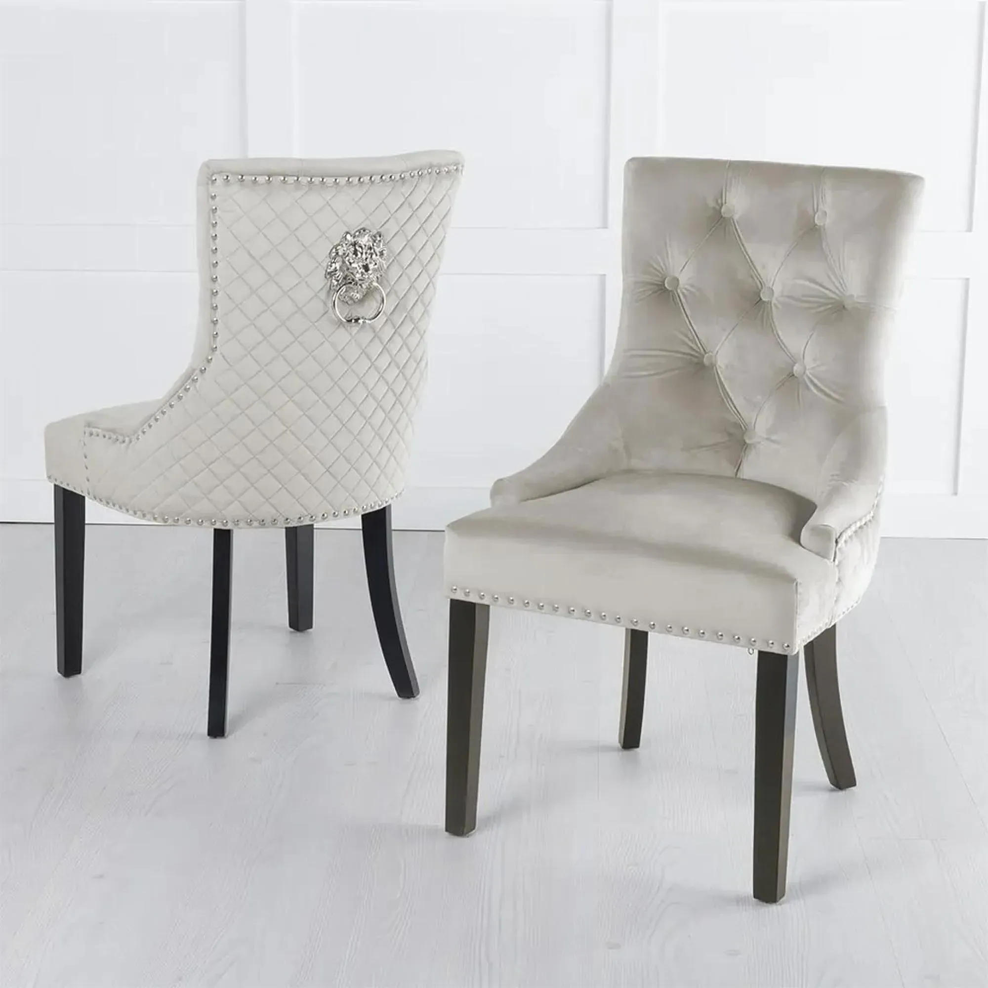 Lion Knocker Back Dining Chair - Champagne, Velvet