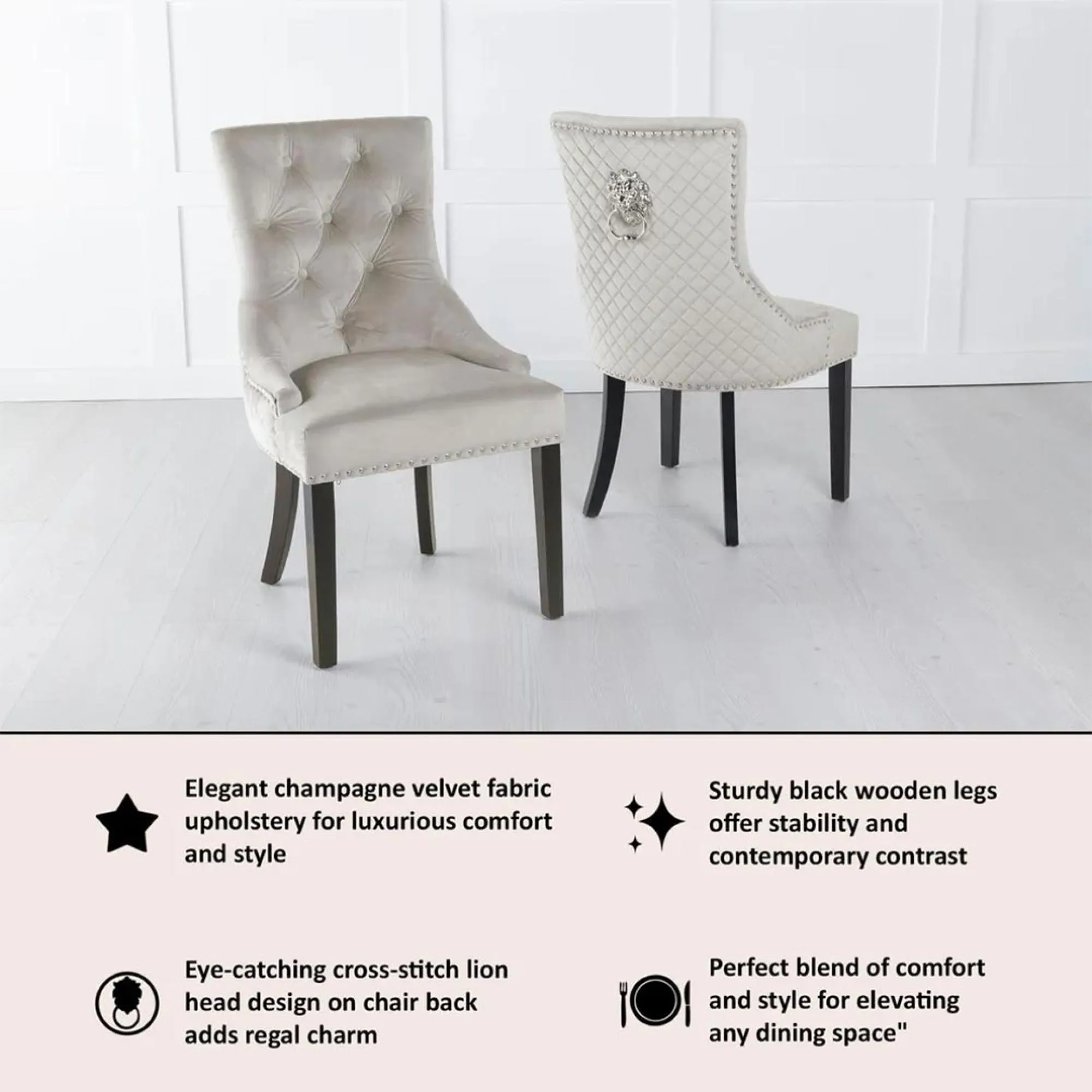 Lion Knocker Back Dining Chair - Champagne, Velvet