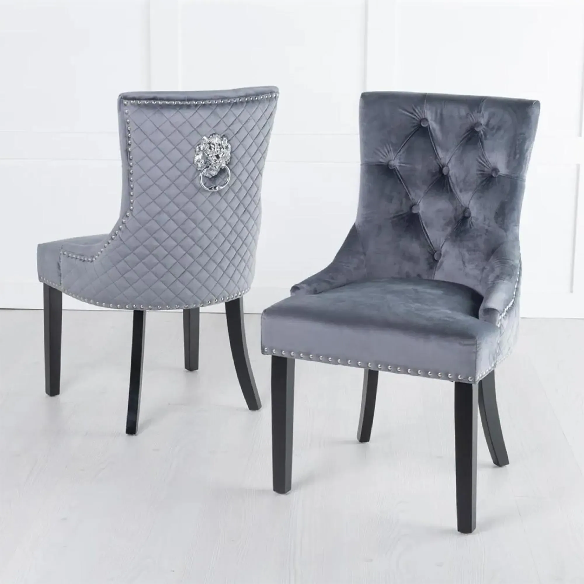 Lion Knocker Back Dining Chair - Grey, Velvet