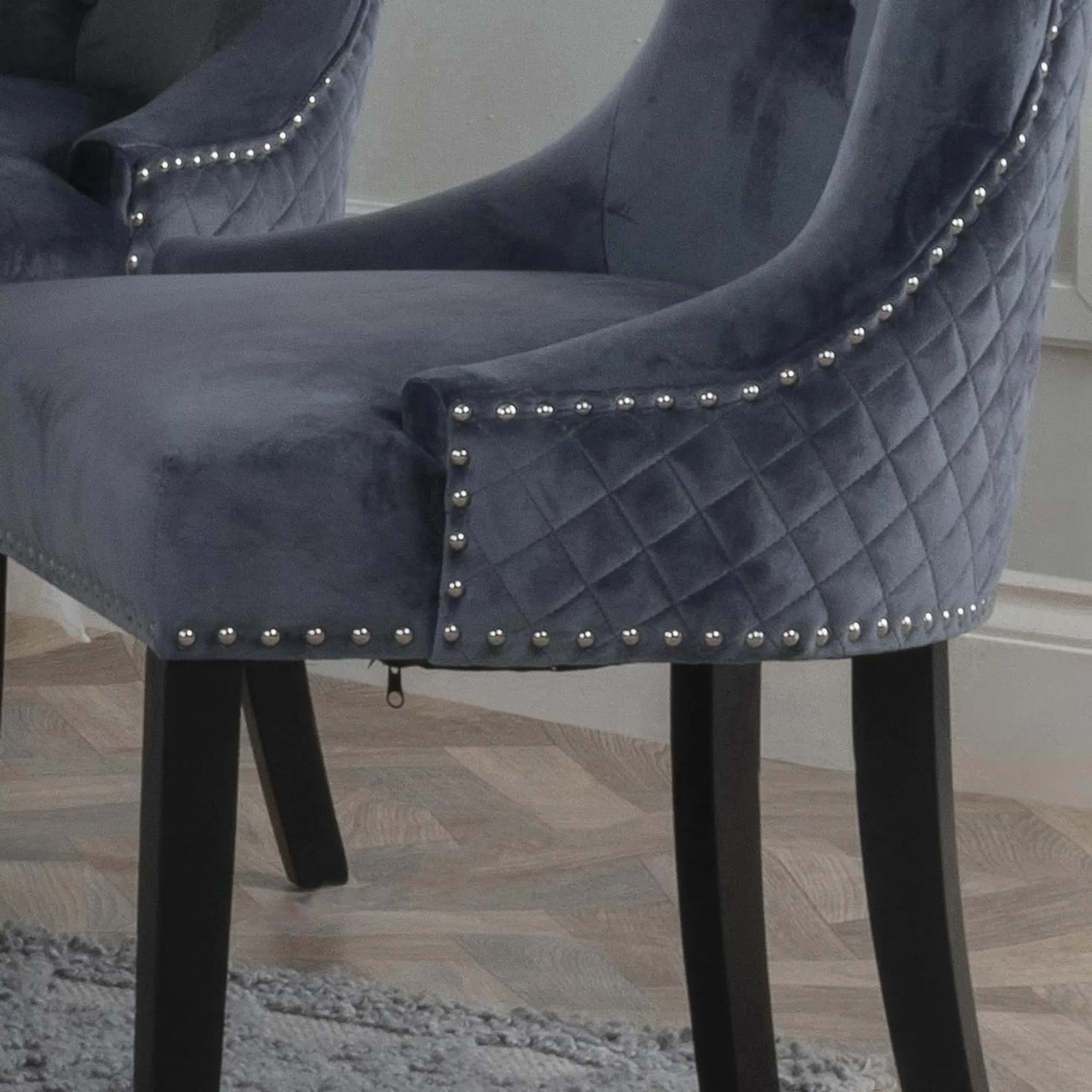 Lion Knocker Back Dining Chair - Grey, Velvet
