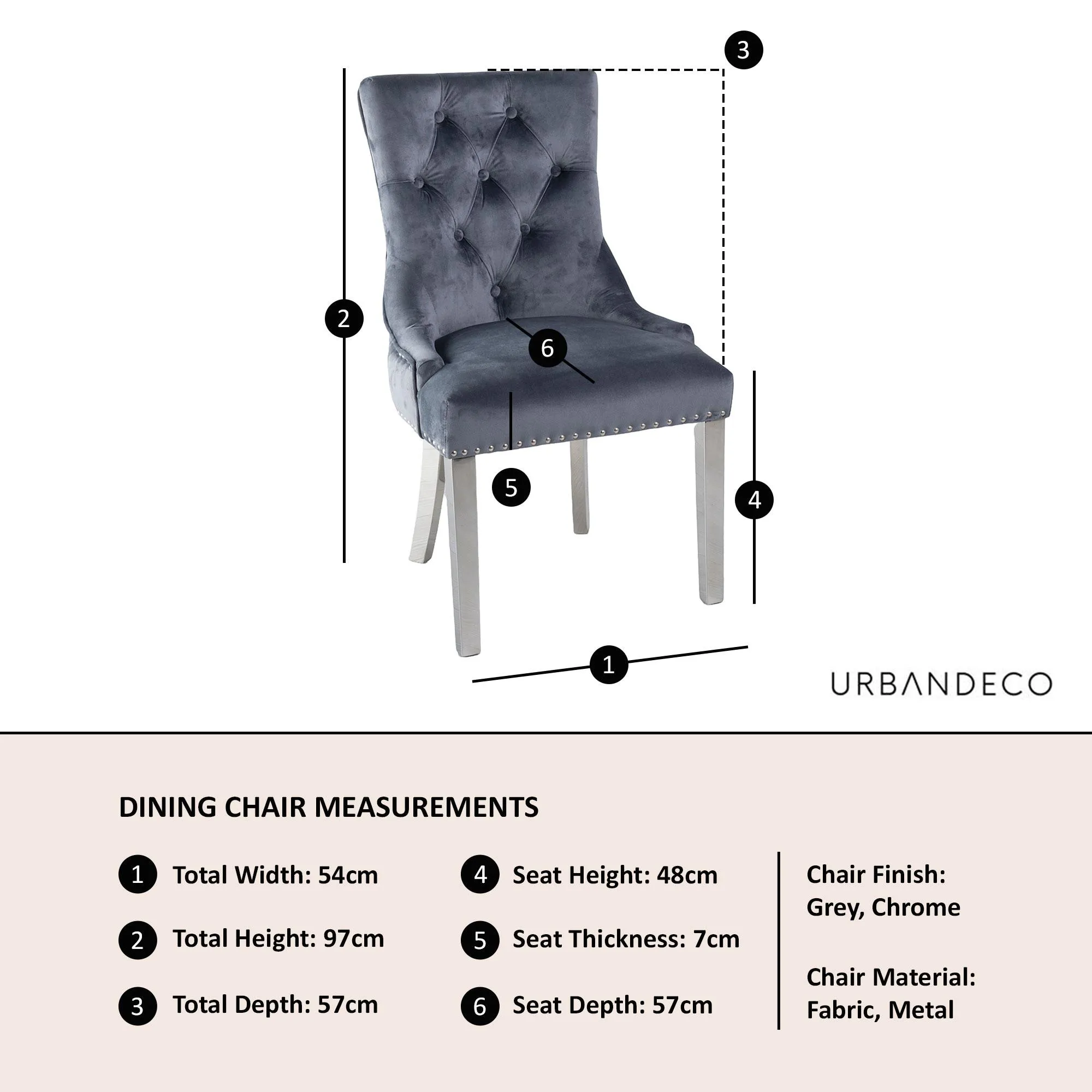 Lion Knocker Back Dining Chair - Grey, Velvet