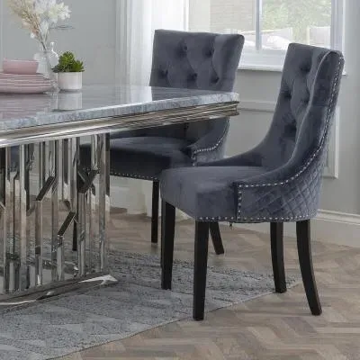 Lion Knocker Back Dining Chair - Grey, Velvet