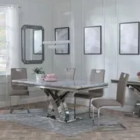 Lisbon Dining Set with Bianco Chairs - Grey, Marble